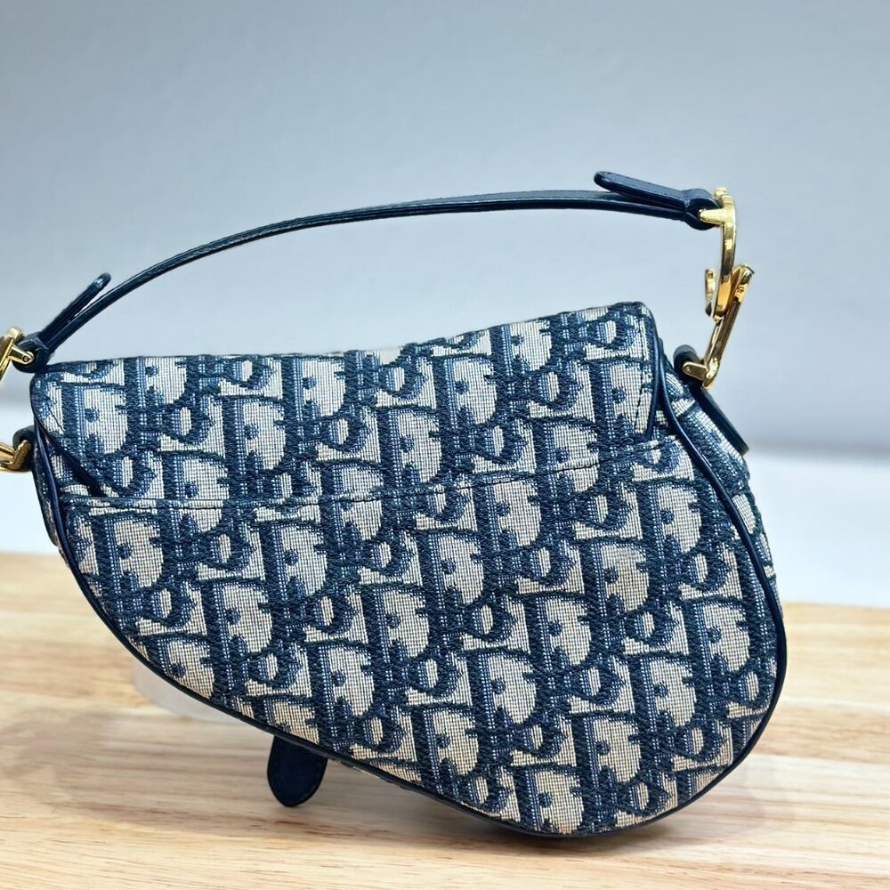 Dior Navy Blue Oblique Mini Saddle Shoulder Bag - Picture 3 of 7